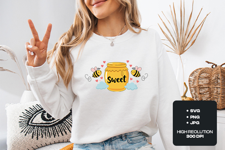Sweet Honey Bee SVG - Cute Kawaii Jar and Bumblebee PNG