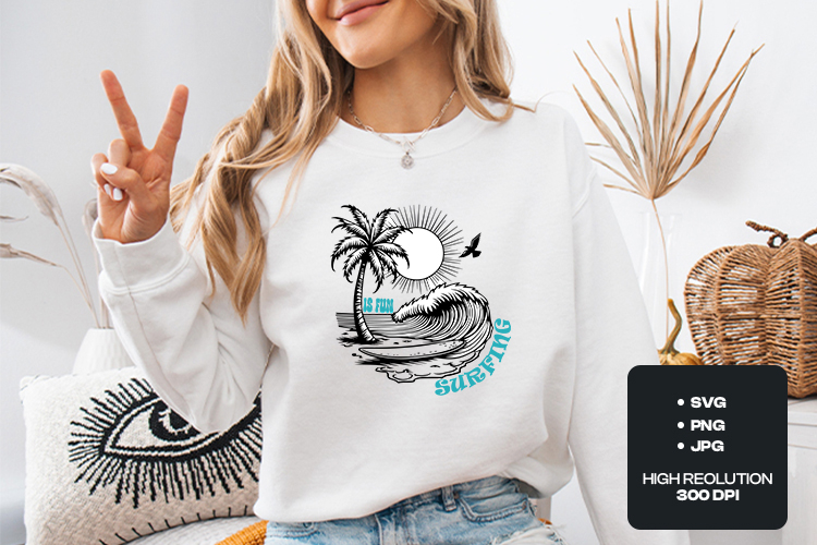 Surfing Is Fun SVG - Retro Tropical Beach Surfboard Graphic
