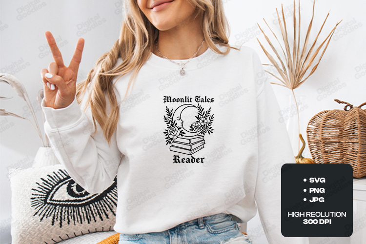 Moonlit Tales Reader SVG - Gothic Celestial Bookish Cut File