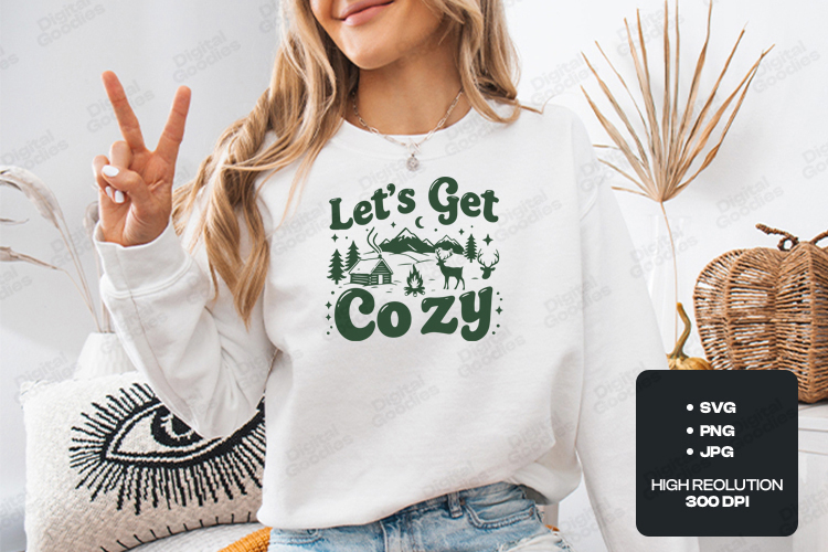 Retro Lets Get Cozy Christmas Cabin Mountain Scene SVG