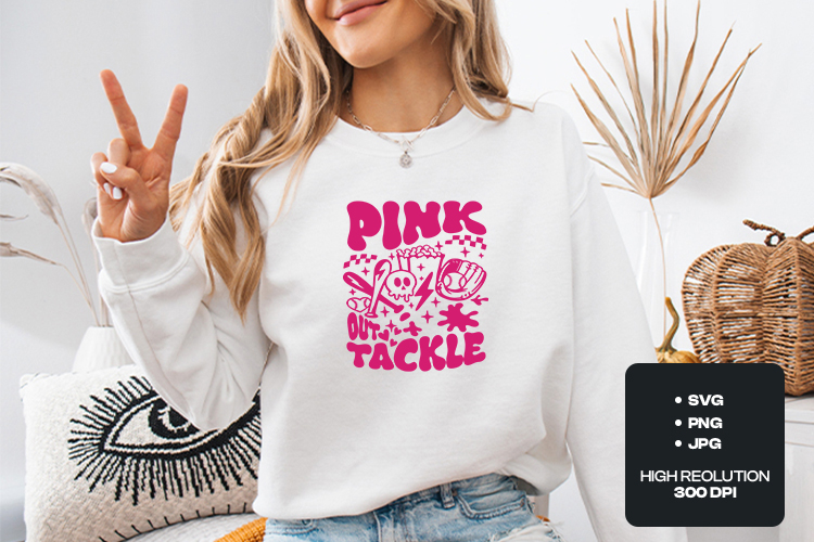 Pink Out Tackle SVG - Retro Groovy Football & Softball