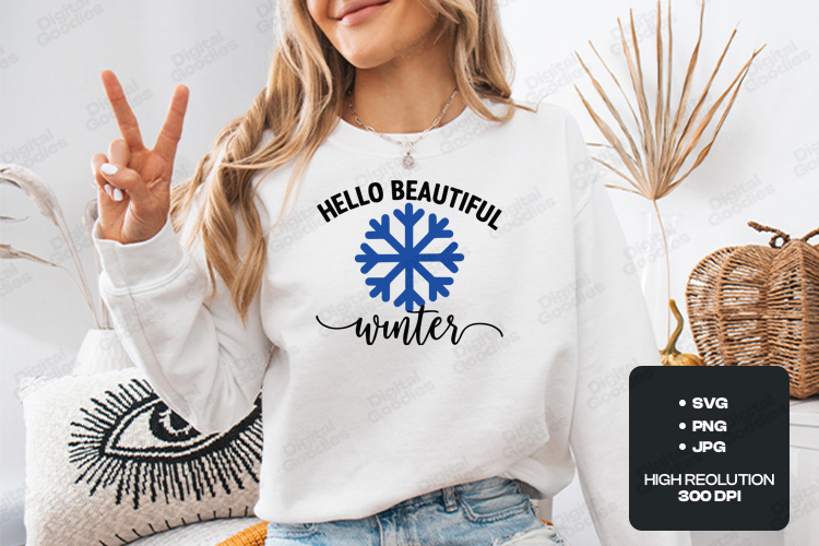 Hello Beautiful Winter SVG Blue Snowflake Christmas Cut