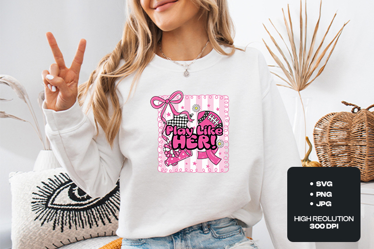 Play Like Her Football SVG Pink Coquette Cheer PNG Design