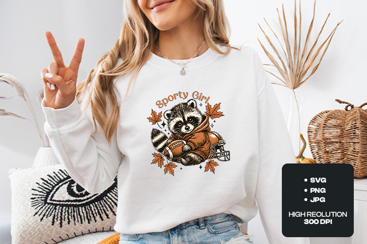 Retro Sporty Girl Raccoon SVG - Football Fall Sublimation