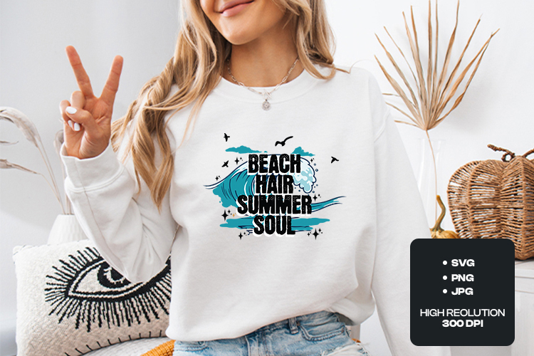 Beach Hair Summer Soul - Retro Beach Wave SVG Sublimation