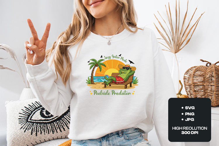Lazy Gator SVG - Poolside Predator Summer Beach Art