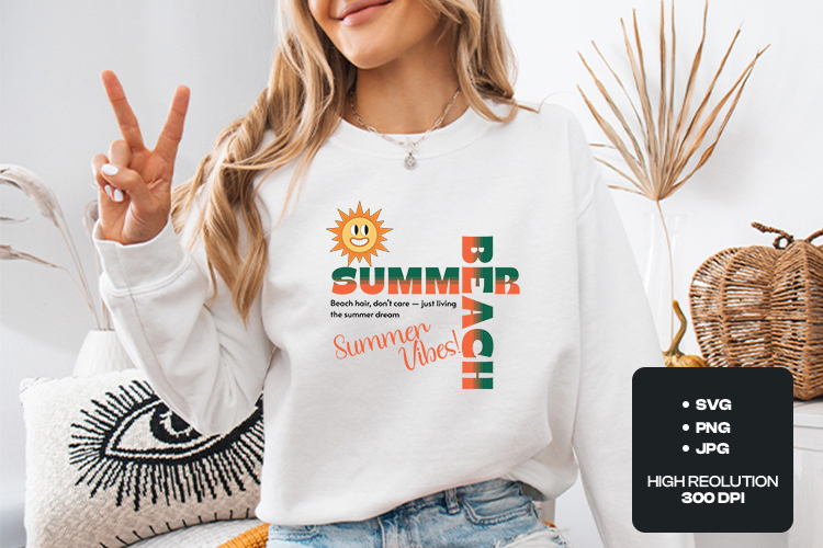 Summer Beach Vibes SVG - Retro Smiling Sun T-Shirt Graphic