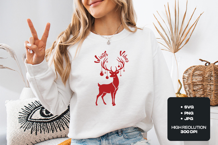 Winter Vibes Reindeer SVG - Festive Christmas Deer Graphic