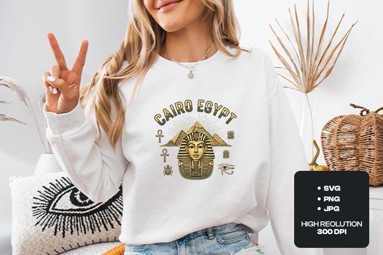 Cairo Egypt SVG - Vintage Pharaoh Tutankhamun & Pyramids Art