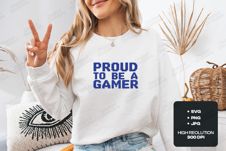 Proud To Be A Gamer SVG - Blue Pixel Art Typography Design