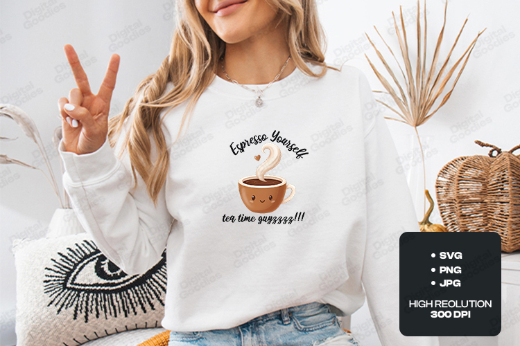 Kawaii Espresso Yourself Coffee SVG - Funny Latte Art PNG