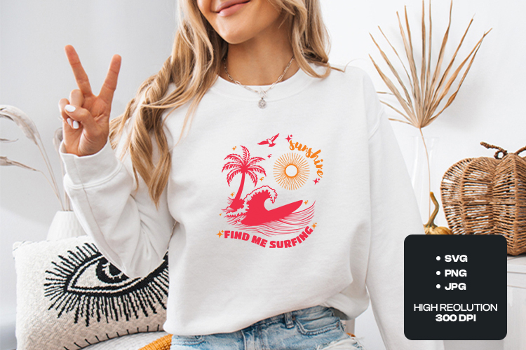 Retro Summer Surf SVG - Find Me Surfing Beach Quote Design