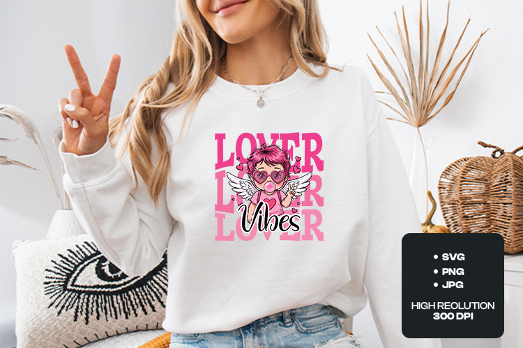 Lover Vibes Cupid PNG | Pink Retro Valentine Sublimation