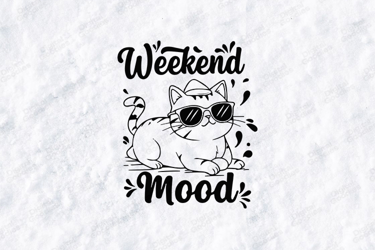 Weekend Mood Cat SVG PNG JPG Cute Funny Kitty Shirt Art