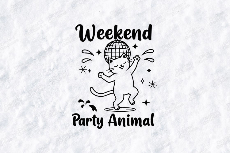 Weekend Party Animal Cat Tshirt Design Funny Doodle