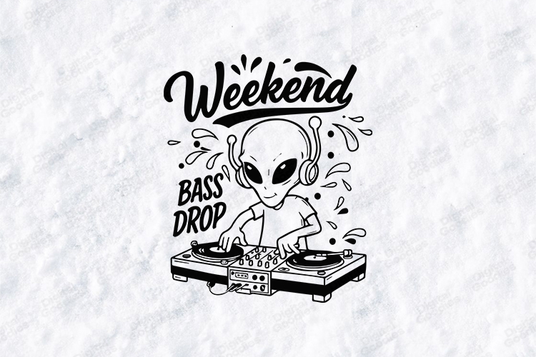 Weekend Bass Drop Alien DJ SVG Funny Music T Shirt Design