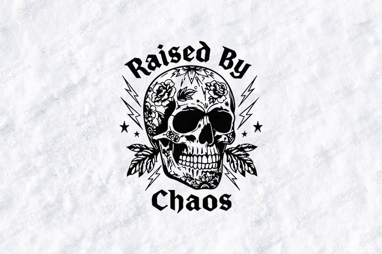 Raised By Chaos Skull Floral Shirt Design