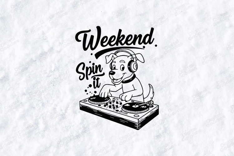 Weekend Spin It Dog DJ SVG | Funny Music Party Design