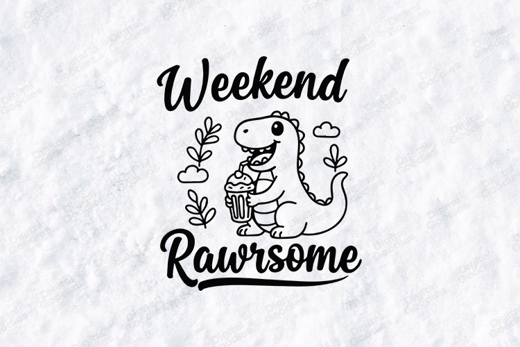 Weekend Rawsome Dinosaur SVG Cute Drinking Dino Design
