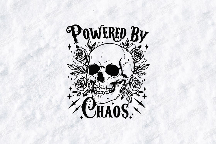 Powered By Chaos Skull Floral Shirt Design