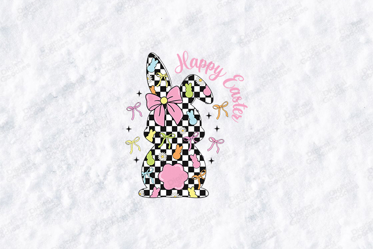 Checkered Coquette Easter Bunny SVG Retro Bow Easter Design