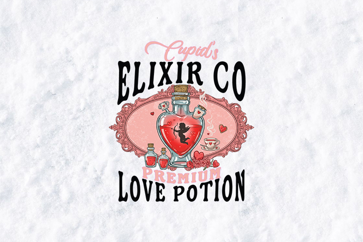 Cupids Elixir Co Valentine Potion Sublimation PNG Design