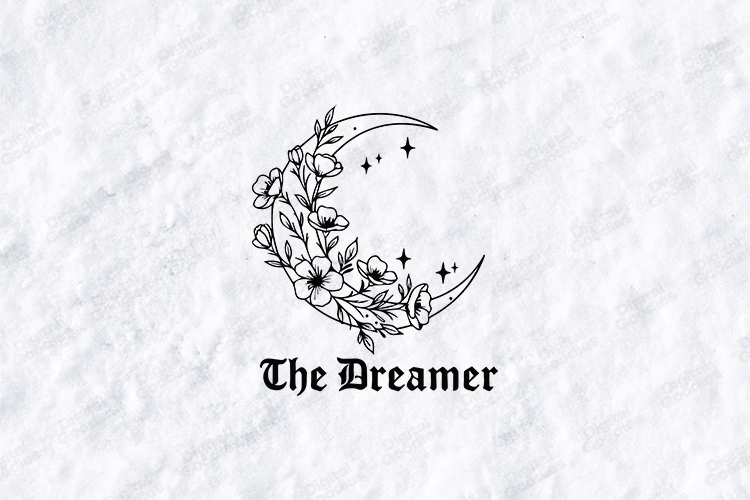 The Dreamer SVG - Gothic Floral Crescent Moon Celestial File