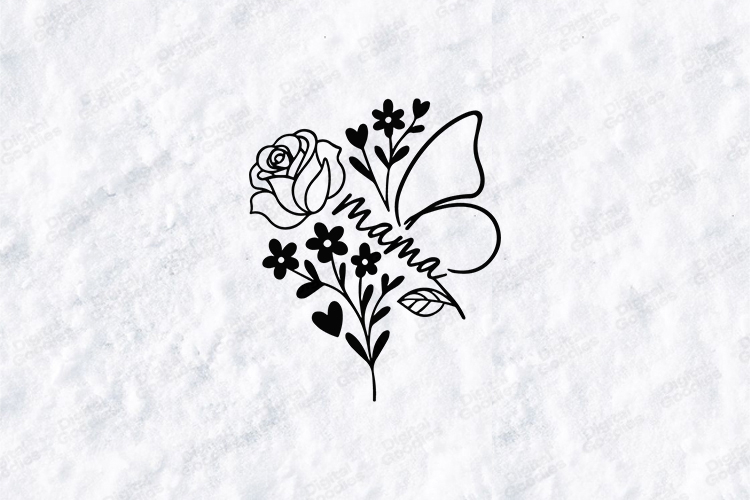 Mama SVG - Floral Butterfly Rose Botanical Mother Cut File