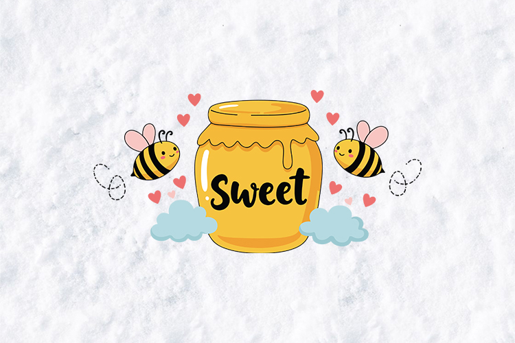 Cute Honey Jar and Bees Illustration - Sweet Kawaii PNG
