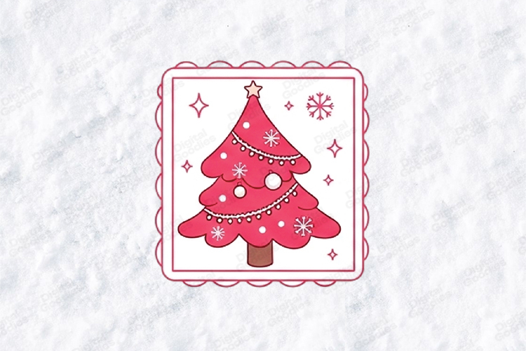 Pink Christmas Tree Icon SVG | Cute Pastel Holiday Art