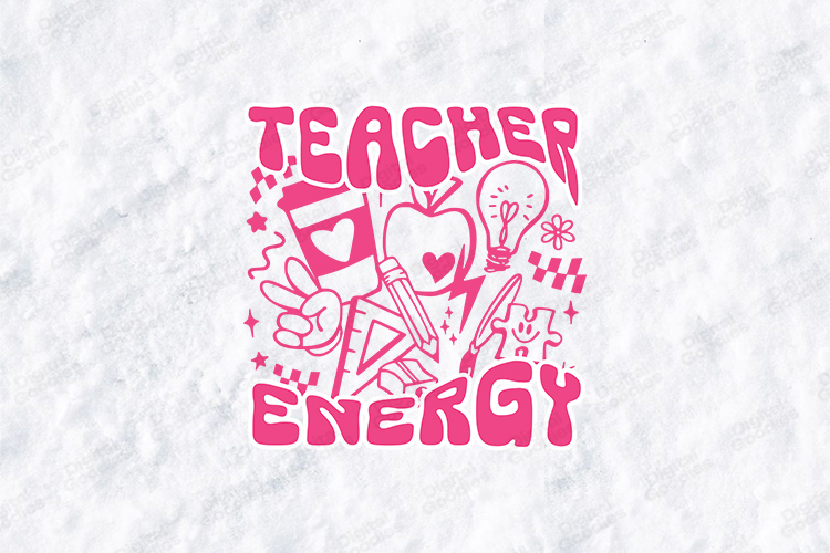 Teacher Energy SVG - Retro Pink School Supply Doodle File
