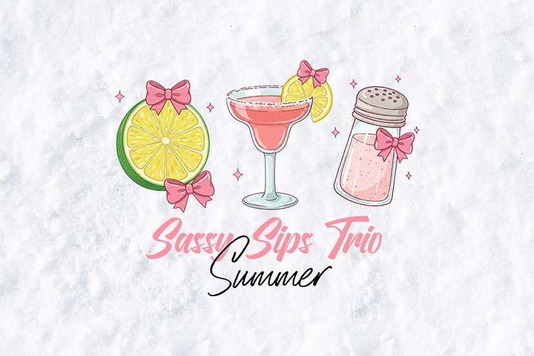 Sassy Sips Trio Summer SVG - Coquette Pink Bows Cocktail PNG