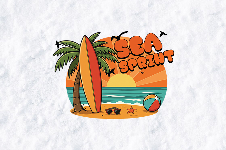 Sea Sprint Retro Surfing SVG - Tropical Beach Sunset PNG