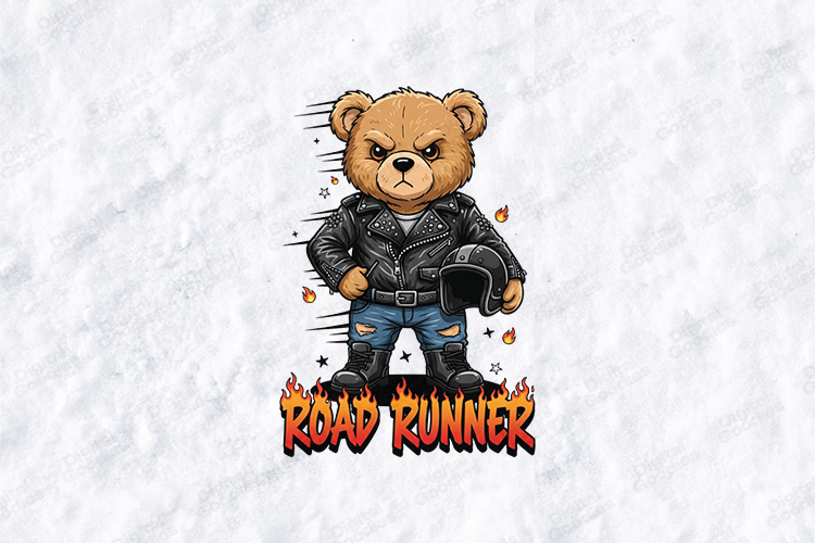 Road Runner Teddy Bear SVG - Biker Bear Flame Racing Art