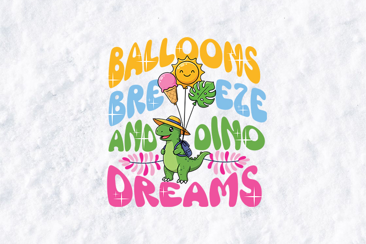 Cute Dino Dreams SVG - Balloons Breeze Dinosaur Beach Art