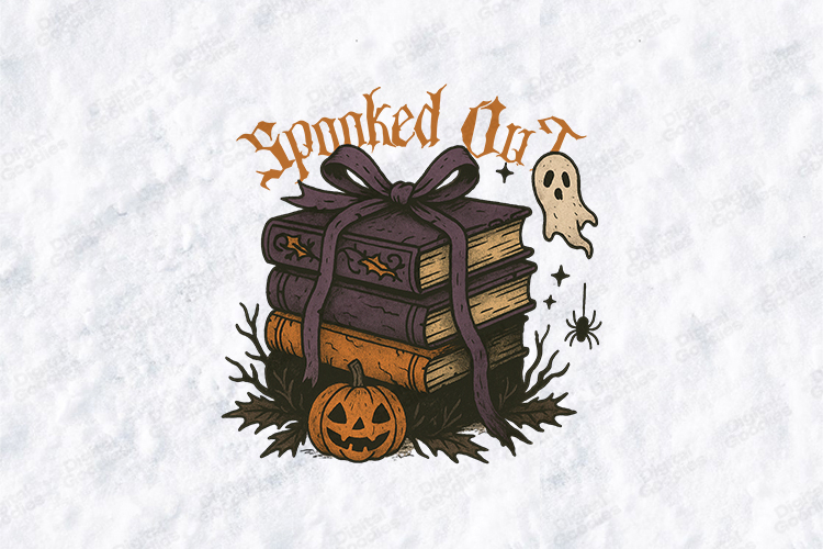 Spooked Out SVG - Retro Halloween Book Stack Cut File