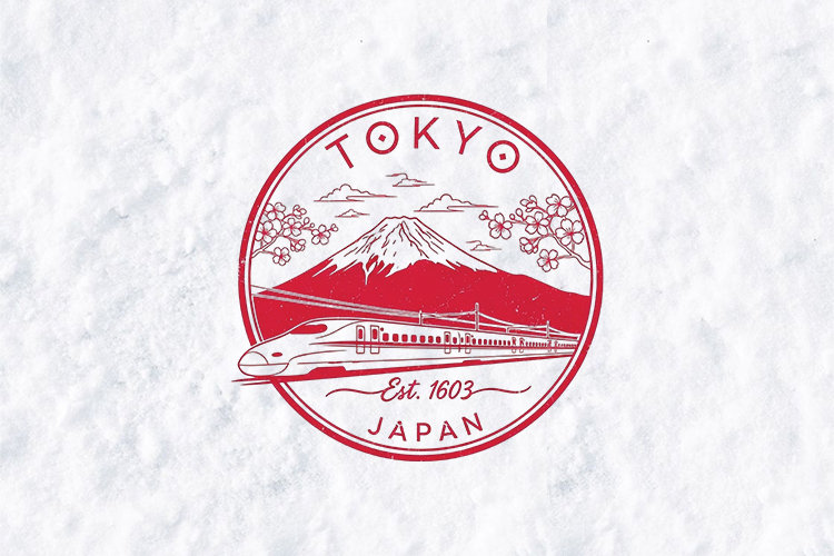 Tokyo Japan SVG - Vintage Mount Fuji & Bullet Train Design