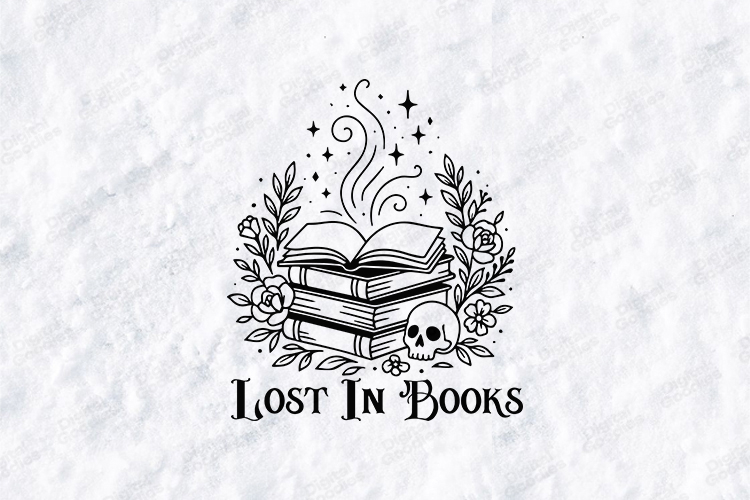 Lost In Books SVG - Gothic Bookish Skull Magic Cut File