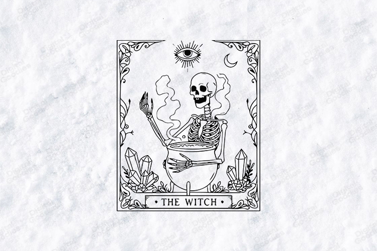 The Witch SVG - Gothic Tarot Skeleton Cauldron Cut File