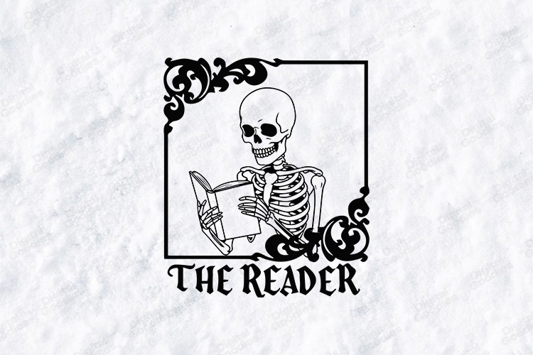 The Reader SVG - Gothic Skeleton Book Ornate Frame Cut File