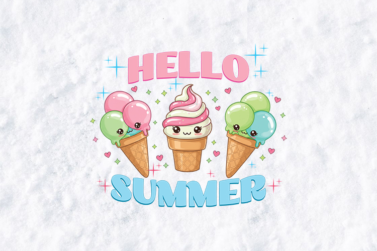 Hello Summer SVG - Kawaii Ice Cream Cones Sweet Treats PNG