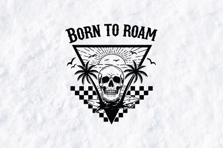 Born To Roam SVG Retro Skull Surfboard Beach Shore Cut File