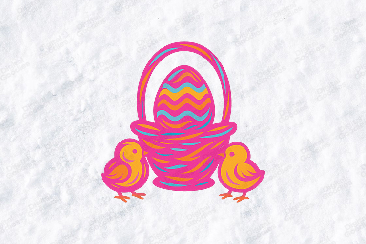 Retro Easter Egg Basket with Chicks SVG - Layered File