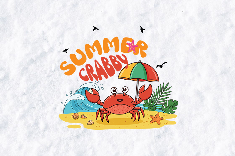 Cute Summer Crabby Beach Art - Retro Kids Sublimation PNG
