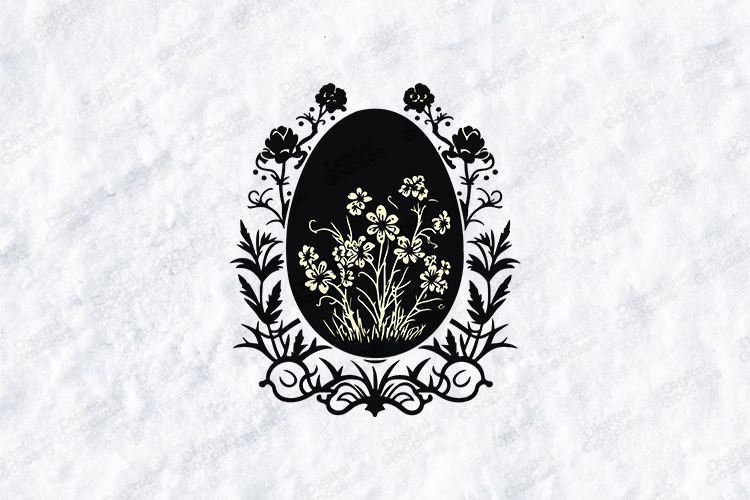 Floral Easter Egg Silhouette SVG - Intricate Spring PNG