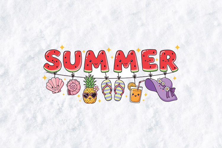 Kawaii Summer SVG - Watermelon Letters & Beach Garland Art