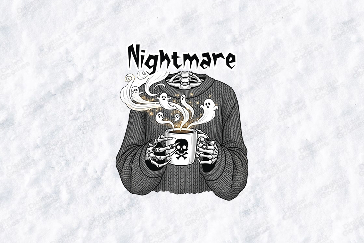 Nightmare Coffee SVG - Skeleton Sweater Ghost Halloween File