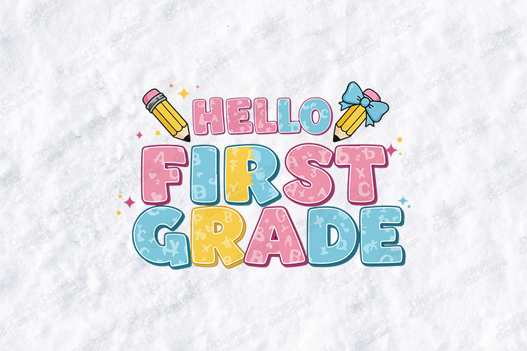 Hello First Grade SVG - Kawaii Alphabet Pattern Cut File