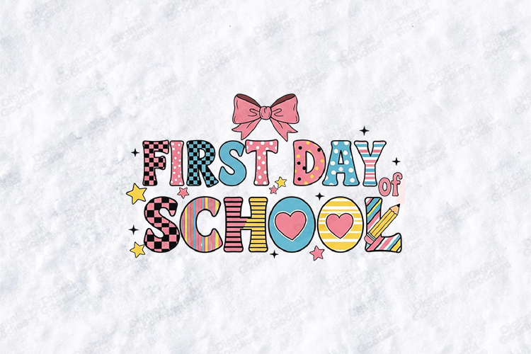 First Day Of School SVG - Patterned Girly Bow Cut File