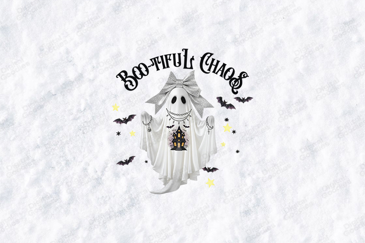 Boo-tiful Chaos SVG - Retro Ghost Halloween Bow Cut File